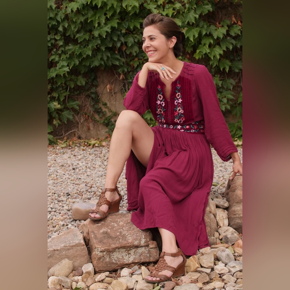 Free People Flora Velvet Embroidered Midi Dress XS